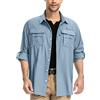 yeyity Camicia da uomo a maniche lunghe, safari, UPF50, protezione UV, traspirante, con bottoni, per il tempo libero, per escursioni, pesca, trekking, Blu, XL