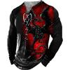 oneforus Maglietta a Maniche Lunghe Stampata con Drago Animale da Uomo Vintage 3D Stampato Lace Up Casual Henley Shirt Top Pullover da Strada all'aperto con segni di invecchiamento