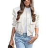 Megfie - Bomber corto da donna, con bottoni e tasche, stile Varsity, Beige, Medium