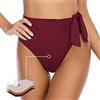 JFAN Slip Bikini Vita Alta Regolabile Donna Fondo Bikini per Donna Triangolo Classico Ruched Bikini Elegante Slim Gonna da Bagno,Borgogna,XL