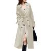 Generic Trench lungo da donna, impermeabile, doppiopetto, lunghezza maxi con risvolto, classico, con tasche