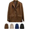 POIOZXD Giacca da donna in pelle scamosciata sintetica con bottoni, stile retrò, con tasca sciolta, maniche lunghe, in pelle scamosciata, da donna, in pelle scamosciata, marrone, M