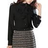 TangDao Camicia Donna Slim Fit Manica Lunga Camicetta Eleganti Colletto Rialzato Seta Maglia Blusa (Nero. XS)