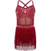 TiaoBug Abito da Ballo Latino Americano Bambina con Frange Nappe Body da Balletto Danza Classica Moderna Vestito da Pattinaggio Artistico Costume da Danza Samba Rumba Salsa Borgogna 5-6 Anni