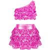 CHICTRY Abiti da Ballo per Ragazze con Paillettes Vestito da Ballo Latino Americano Crop Top Monospalla Reggiseno + Gonna Danza Abito da Pattinaggio Artistico