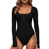 GJY Body da donna, chiusura a bottoni automatici, scollo rotondo, maniche lunghe, tuta casual dal taglio slim, camicie top, Nero , XXL