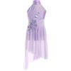 Aislor Abito da Pattinaggio Artistico Bambina Body Danza Classica con Gonna Tulle Strass Leotard Senza Manica Fiori Vestito da Latino Ballo Lirico Dancewear Viola 13-14 anni