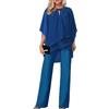 Generisch Tuta da donna in tulle, set da due pezzi, con camicia in chiffon e vita alta, elegante, vintage, 2 pezzi, per cocktail, feste, feste, pantaloni da donna in seta, A Blau2, XL