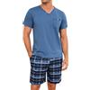 Leversic Pigiama Uomo Estivo Pigiami Corto Scollo a V Abbigliamento da Casa in Due Pezzi Comodo Morbido S-3XL