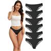 Hialegion Sexy Tanga Donna Pizzo Senza Cuciture Mutande Brasiliana Donna Intimo Perizoma Traspirante Taglie Forti Nero 6 Pezzi 3XL
