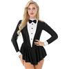 dPois Abito da Ballo Donna Latino Americano Leotards Vestito Danza Classica Tuxedo Ruffle Body da Balletto Costume da Cameriera Cosplay Abito da Pattinaggio Performance Nero M