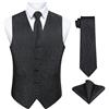 Enlision Gilet da Uomo Elegante Paisley Jacquard Gilet Nero da Abito Cravatta e Fazzoletto Set per Festa Sposa