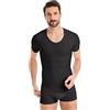 FINN Maglia Dimagrante Uomo con Scollo a V - Canottiera Snellente a Maniche Corte in Cotone - Camicia compressiva Body Shaper per Una Pancia più Piatta Nero L