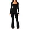 Fulidngzg Tuta Intera Donna Sportiva Modellante Stringivita Push Up con Scollo Quadrato Maniche Lunghe e Pantaloni Zampa Jumpsuit Palestra Aderente Elegante Elasticizzato Tutina Yoga Pilates Danza Aerea