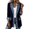 Generico Cardigan da Donna in Denim Patchwork con Colletto Jeans A Risvolto A Contrasto Cappotto Lungo in Maglia Giacca Primaverile Casual per Tutti I Giorni E Il Tempo Libero