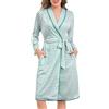 Vlazom Accappatoio Donna in Cotone Vestaglia a Righe Leggera e Confortevole con Cintura in Vita,Verde,XL