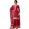 Xomantic Fashion Abito da donna Rani rosa Chinon in seta Zari con paillettes ricamate Kurta Palazzo