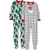 Simple Joys by Carter's Pigiama con Piedi in Pile Resistente alle Fiamme per Bambini, Stampa Natalizia Grigio Chiaro Fiocco di Neve/Verde Menta, 5