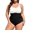 heekpek Costume da Bagno Donna Intero Taglie Forti Modellante con Scollo U Costume Intero Donna Contenitivo Pancia Costume Mare per Seno Grande, Bianco Nero, XL