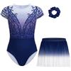 Gogokids Set da ginnastica da bambina, con gonna, a maniche corte, con strass e stampa scintillanti, set da 3 pezzi, per balletto, yoga, spettacoli, taglie 3-12 anni, Viola profondo, 140(130-140 cm,9