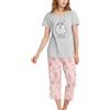 ENJOYNIGHT Pigiama Donna Estivo Pigiama in Cotone Maniche Corte e Pantaloni Cropped Pigiama Homewear(Small,Pecora)