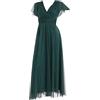 VALORIALUXE Abito Lungo Elegante Donna con Maniche Volant e Scollo a V - Vestito da Cerimonia Made in Italy