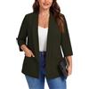 Kyzoeyou XL-5XL Blazer da donna con scialle, revers a lapel, maniche 3/4, abiti da donna a mezza fodera e tasche con patta, giacche da donna casual quotidiane, Verde militare, XL plus