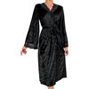 Generic Vestaglia donna lunga sexy scollo V maniche lunghe, camicia da notte ampia con pizzo, tinta unita calda, cintura, abbigliamento casa inverno