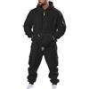 RIZUNTO Uomo Completo Sportivo: Giacca con Felpa Cappuccio Cerniera e Pantaloni della Tuta con Tasche,Tuta da Jogging,Nero,L