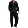 RUMAOZIA Completo da uomo in lino a maniche lunghe per dormire, completo estivo leggero in lino per uomo, outfit in lino, completo sportivo in lino, tuta da jogging monocromatica, completo in cotone e
