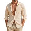 HISDERN Camicia da Uomo a Maniche Lunghe in Puro Cotone Albicocca 3XL