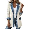 Generico Cardigan da Donna in Denim Patchwork con Colletto Jeans A Risvolto A Contrasto Cappotto Lungo in Maglia Giacca Primaverile Casual per Tutti I Giorni E Il Tempo Libero