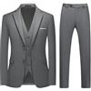 MODFUL Abito da uomo 3 pezzi slim fit con due bottoni, formale da lavoro, smoking, blazer, gilet, pantaloni, set da matrimonio, Grigio, M
