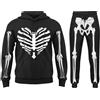 RUMAOZIA Tuta da uomo con scheletro per Halloween, felpa con cappuccio, per jogging, unisex, set da scheletro, costume da halloween, tuta da jogging, Nero , S