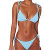 CheChury Costume da Bagno Bikini Set Retro Tinta Unita Push-up Imbottito Costumi da Bagno Due Pezzi Brasiliana Bikini Set,Blu,L