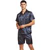 Sanraflic Pigiama da uomo a maniche corte in raso con pantaloncini, Blu dorato., XXL