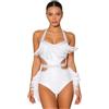 Freebily Abito da Ballo Latino Americano Donna con Piume Vestito Danza Moderna Jazz Collo Halter Body Ginnastica Ritmica con Strass Balletto Leotards Abito da Pattinaggio Bianco S