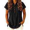Generico Camicia Lino Donna - Camicetta Manica Corta Tunica Casacca Elegante Stile Casual con Colletto a V Leggera per Lavoro E Tempo Libero Modello Ampio L'Estate Le Calde Giornate Il Mare Gite