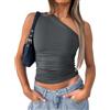 LACOZY Top da donna monospalla per uscire crop top senza maniche canotte slim aderente Y2K camicie abiti estivi, Grigio scuro, M