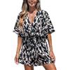 CUPSHE Tuta da donna con scollo a V, con lacci, stampa leopardata, maniche corte e larghe, casual, S