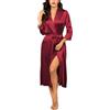 Ekouaer AccappatoioVestaglie di Seta da Donna Lunghe Damigella d'Onore Festa di Nozze Vestaglie in Raso Indumenti da Notte con Tasche Accappatoio Donna, Rosso, XXL