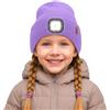 ATNKE Bambini LED Cappello con Luce, USB Ricaricabile 4 LED Corsa Torcia Mani Libere Testa Lampada Invernale Calda Pile Foderato Berretto Lavorato Maglia Regali per Ragazzi e Ragazze/Taro Purple