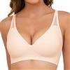 Xnova Donna Reggiseno Senza Ferretto Morbido Imbottito Push Up Reggiseni Senza Cuciture Minimizer Traspirante Bralette con Scollo a V Coppa Piena, Beige, S
