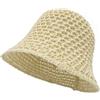 Theaque Cappelli da sole da donna, cappello alla pescatora di paglia ripiegabile, cappello da spiaggia in stile uncinetto, cappello da spiaggia lavorato a maglia, cappello di paglia, Beige, Etichettalia unica