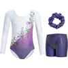 Gogokids Set da ginnastica per bambine a 3 pezzi, con body a maniche lunghe, pantaloncini e fascia per capelli, design con paillettes e sfumature di colore, scintillante, per ballerine, 3-12 anni