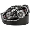 VOIV Cintura da uomo in pelle, stile motociclista, con teschio, pesante, in stile cruiser, con fiamma, in metallo, B - Nero, 115CM