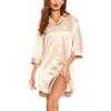 Vlazom Camicia da Notte Donna Raso con Bottoni a Maniche Lunga Camicione Invernale Elegante，Champagne，S