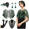 Generico 5 Pezzi Vestiti Anni 20 Costume Accessori Anni 20 Donna Costume Carnevale Donna con Guanti Cerchietto Collana Orecchini Bracciale Scialle per la Festa di Carnevale di Danza
