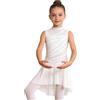Kaerm Abito da Balletto Ballo Lirico Contemporaneo Bambina Vestito da Pattinaggio Artistico Senza Maniche Body Ginnastica Ritmica con Strass Costume Danza Moderna Samba Bianco 11-12 Anni