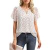 Gaharu Camicia da donna elegante a maniche corte, estiva, business, casual, scollo rotondo, maniche a volant, in chiffon, con fiori, Fiori bianchi, XXL